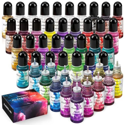 CHEAPART Alcohol Ink Set 48 Vibrant Colors(Each 0.35oz), Paint Resin Dye | Concentrated Fast Drying Pigment, Alcohol-Based Resin Ink for Epoxy Art Tumblers Coasters Acrylic Fluid Painting Crafts - size: 48 PCS