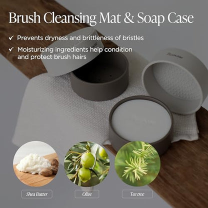 Piccasso Brush Cleaner Soap with Case & Cleaning Mat, Solid Makeup Brush Cleaner and Cleanser for Makeup Brushes, Gentle Deep Cleaning Brush Soap for Sponges, Puffs & Makeup Applicators, Made in Korea