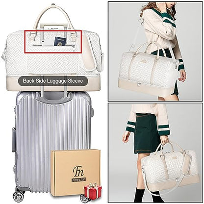 IBFUN Weekender Bags for Women, 21" Travel Duffle Bag with Shoe Compartment - color: A7-Beige