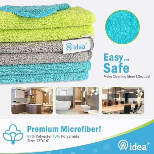 AIDEA Microfiber Cleaning Cloth-8PK, Microfiber Towels for Cars 12"x16" - color: Multi-colored, size: 12in.x16in.