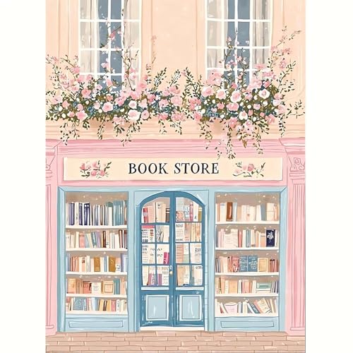 GEMOUJ Paint by Number Pink Book Shop DIY Painting On Canvas, Paint by Numbers Kit for Adults,Perfect for Paint by Numbers for Adults Beginner,Home Wall Decor16 x 20 Inch - color: GM23