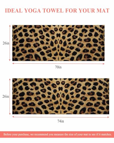 Leopard Print Yoga Towel for Hot Yoga Non Slip, Brown Yellow Retro Animal Fur Pattern Absorbent Yoga Sweat Mat Towels Microfiber Hot Bikram Pilates Fitness Towel 26"x70" - size: 26x70in