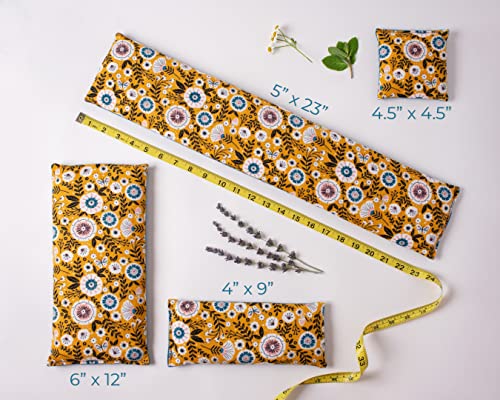 Microwave Heating Pad - Ice Pack - Contains Flax Seed and Dried Lavender - Can be Used Warm or Cold - 4 Sizes Available (4" x 9", Mustard Floral) - size: 4" x 9"