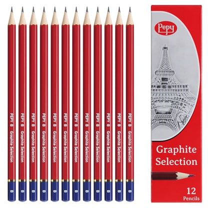 Pepy Graphite Professional Drawing Pencils - Set of 12 B Pre-Sharpened Black Lead Pencils; Perfect for Drawing, Sketching and Shading, Graphic and Fine Art - style: Set of 12 - B