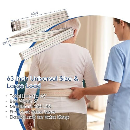 Gait Belt for Seniors 63 Inch with Sturdy Metal Buckle – Adjustable Physical Therapy Strap Transfer & Walking Assist Belt Safety Belt for Elderly Disabled Caregivers, Nurses, Physical Therapists - color: Off White