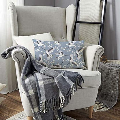 TKS MITLAN Crane Throw Pillow Case Cushion Cover Flying Bird Flower Blue White Linen Couch Bed Sofa Car Waist Cushion Cover 12 x 20 inch - color: Crane, size: 20" x 12" (Pack of 1)