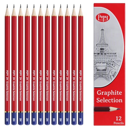 Pepy Graphite Professional Drawing Pencils - Set of 12 2H Pre-Sharpened Black Lead Pencils; Perfect for Drawing, Sketching and Shading, Graphic and Fine Art - style: Set of 12 - 2H