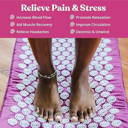 Spirol Acupressure Mat and Pillow Set for Back, Neck and Shoulder Pain Relief, with Flexible Acupressure Spikes, Includes Carry Bag (Amethyst) - color: Amethyst