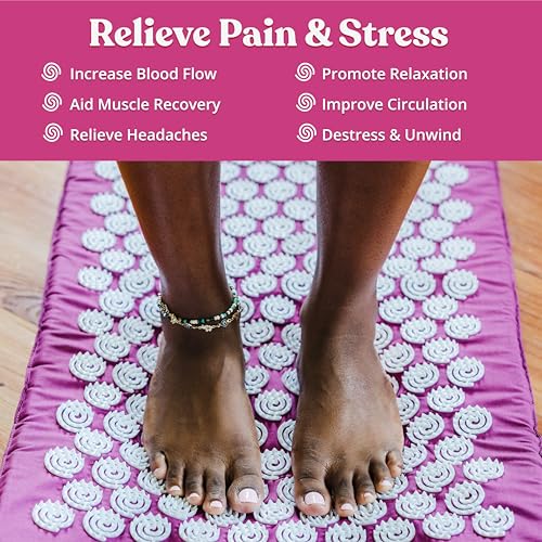 Spirol Acupressure Mat and Pillow Set for Back, Neck and Shoulder Pain Relief, with Flexible Acupressure Spikes, Includes Carry Bag (Amethyst) - color: Amethyst