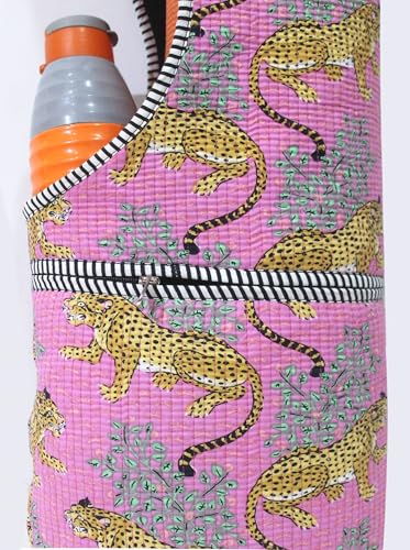 INDIAN CRAFT CASTLE Yoga Mat Bag | Tote Mat Bag | Sling Yoga Tote w/Large Side Pocket & Zipper Pocket | Yoga Mat Carrier Fits Most Size Mats - color: Pink Yellow
