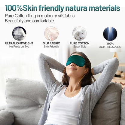 Silk Sleep Mask, Blackout Eye Mask for Sleeping with Adjustable Strap - color: Green