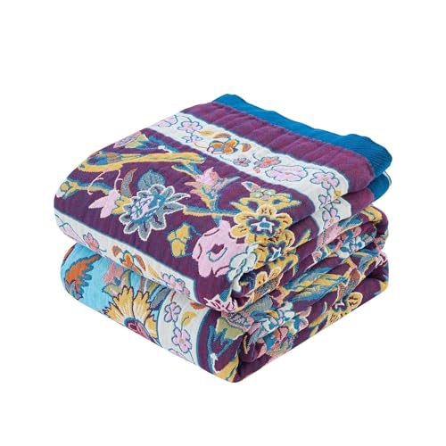 XIBLC Fall Blanket for Bed, 100% Cotton Soft Rustic Boho Throw Blanket Quilt, 50"x60" Farmhouse Decor Bed Flower Blankets, Light Weight Reversible Bohemian Throw Quilt - color: L-throw, size: 50x60 Inch