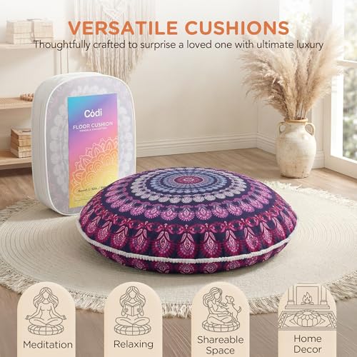 Codi 32 Inch Round Floor Pillow, Large Meditation Pouf Cushion , Memory Foam Stuffer Circle Throw Pillows - (Purple Orchid, 1 Count (Pack of 1)) | Oversized round seating for yoga & zen, Supportive shredded memory foam filling, Removable machine washable