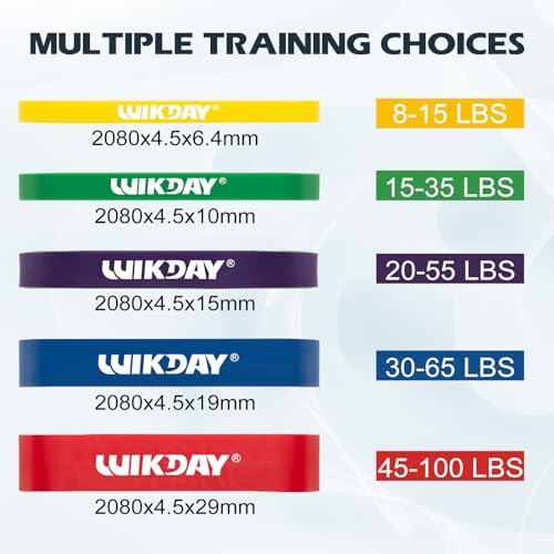 WIKDAY Resistance Bands for Working Out, Exercise Bands, Workout Bands, Pull Up Assistance Bands for Body Stretching Training Physical Therapy Muscle Training for Men & Women - color: 01 Multicolour, size: 8-100 lbs