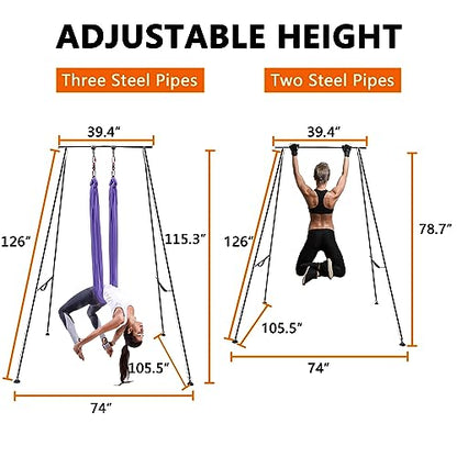 TECSPEC 9.6 FT/115.3 Inch Adjustable Height Aerial Yoga Frame & Hammock, Professional Swing Stand with 18 FT/33FT Aerial Silk, 550lbs Max Capacity - color: Light Purple