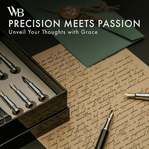 Wordsworth & Black Luxury Calligraphy Pen Set, 6 Nibs, White Rose | Fountain Ink Bottle, Cartridges & Refill Converter, Refillable, White, High End Gift for Men & Women, Journaling & Lettering - color: White Rose Gold