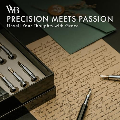 Wordsworth & Black Luxury Calligraphy Pen Set, 6 Nibs, White Rose | Fountain Ink Bottle, Cartridges & Refill Converter, Refillable, White, High End Gift for Men & Women, Journaling & Lettering - color: White Rose Gold