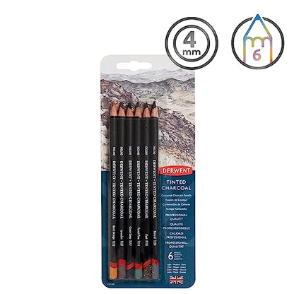 Derwent Tinted Charcoal Pencils, 4mm Core, Pack, 6 Count (2301689) - size: 1 Count (Pack of 6)
