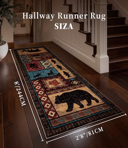 YIHOUSE Washable Rustic Cabin Runner Rug 2'8''x8 Hallway - color: Brown, size: 2'8"x8'(Runner)