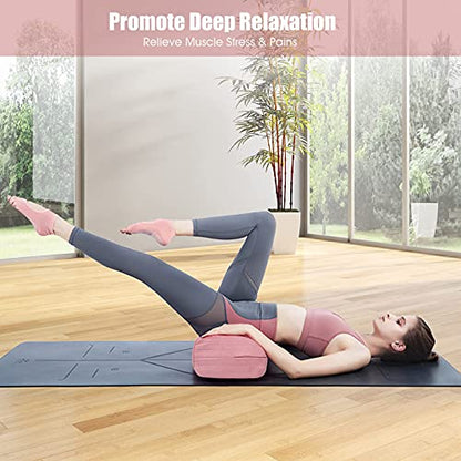 Giantex Yoga Bolster Pillow, with Carry Handle, Removable Machine Washable Soft Suede Pillowcase, Meditation Rectangular Yoga Pillow Perfect for Restorative Yoga - color: Pink