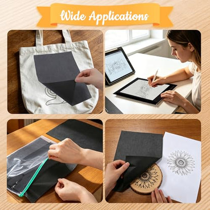 240 Sheets Carbon Paper for Tracing, A4 (8.3 x 11.7 Inch), Black | Graphite Transfer Paper, No-Smudge, 5 Embossing Stylus, For Wood, Fabric, Canvas, DIY Craft