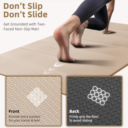 Foldable Yoga Mat 74"x47.2"x 0.4" – Large Yoga Mat - color: Beige+Black