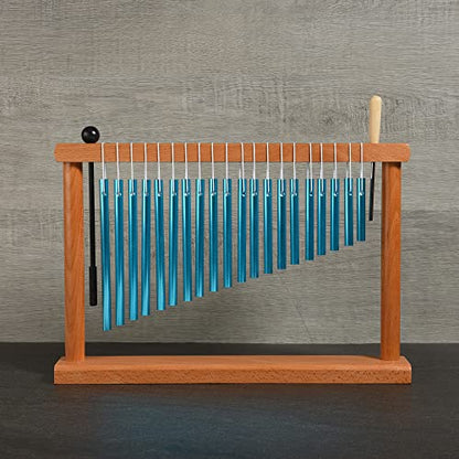 MIHEY 20 Note Bar Chimes Percussion Instrument | Tabletop Blue Wind Chime with Stand & Mallet for Sound Healing, Meditation & Music Therapy - color: Blue