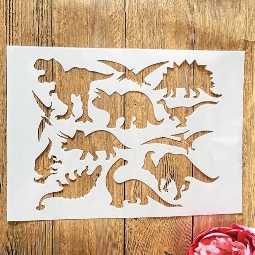TIAMECH A4 Reusable Prehistoric Dinosaurs Stencil for Painting | Jurassic Dino Layering Template, DIY Wall Art, Wood Furniture, Scrapbook & Crafts (8.3x11.7inch) - style: Prehistoric Dinosaurs