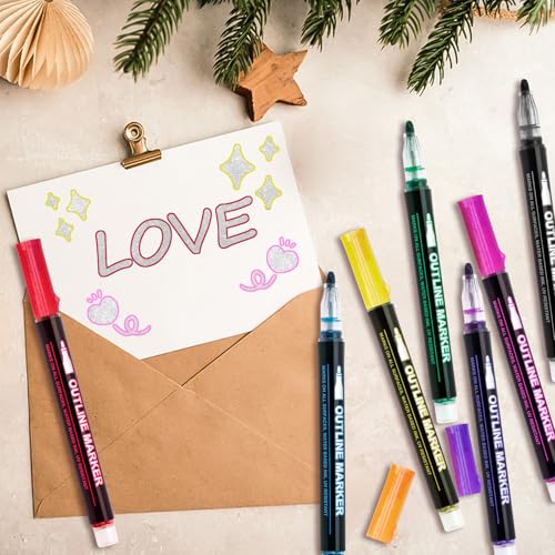 12 Shimmer Markers Outline Pens School Art Supplies Gifts Teen Girl 9-12 | School Supplies for Kids 9-12 Chriatmas Stocking Stuffers Birthday Easter Party Drawing Crafts Gifts for 4-12 Girls Teens - color: 12Colors