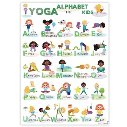 YIYDONG Alphabet of Yoga Poster for Kids - 16x24 Inch ABCs Educational Poster, Yoga Poses ABC Chart for Classroom, Homeschool, Preschool Learning (Green) - color: Green