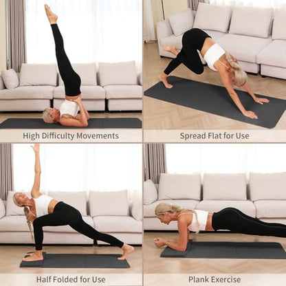 PAIDU Foldable Yoga Mat 10mm Thick, 75"x26" Non-Slip Fitness Exercise Mat - color: Black