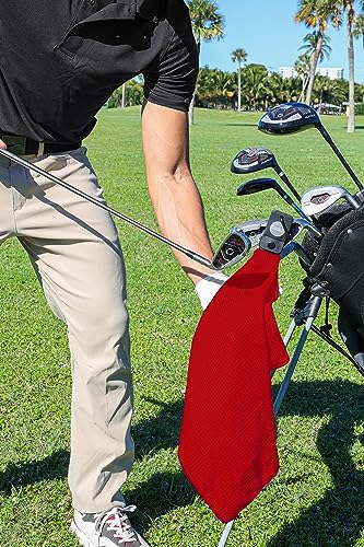 Magnetic Golf Towels for Golf Bags with Clip & Ultra Strong Magnet - Waffle Weave Microfiber Towel for Secure Hold on Bags & Carts - Ideal Club Cleaner & Accessories - Red - color: Red