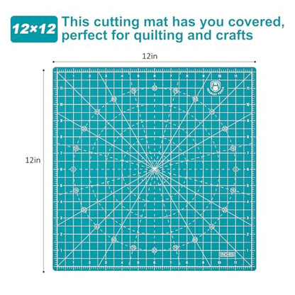 Headley Tools 12"x12" Rotating Cutting Mat, Self Healing Mat with 360-Degree Rotation & Anti-Slip Base, Sewing Board Cutting Mat Perfect for Fabric Quilting Leather Hobby Project, Turquoise - color: Turquoise, size: 12"L x 12"W