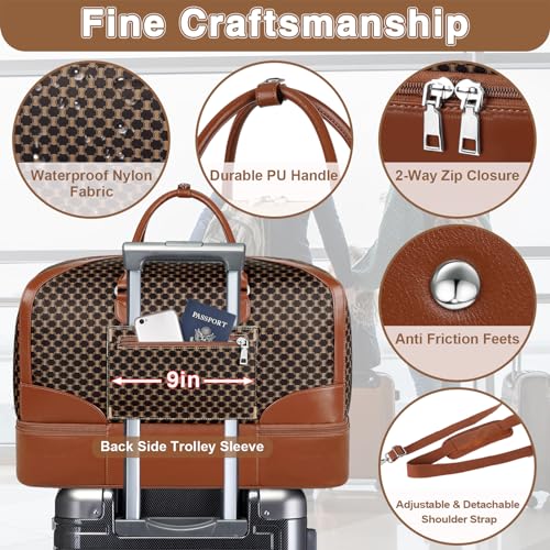 ITIEZY Weekender Bag for Women 21.5" Travel Duffel Large Carry On Bag 3PCS | Nylon Duffel Bag with Waterproof Shoe Compartment, Crossbody Bag and Toiletry Bag, Travel Weekend Hospital Overnight Gym Bag - color: 9-dark Brown