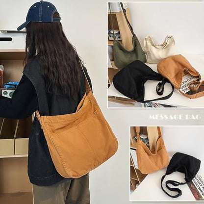 Canvas Tote Bag Casual Hobo Crossbody Shoulder Bag for Women and Men Large Purse Messenger Bag Travel Work - color: 1-brown