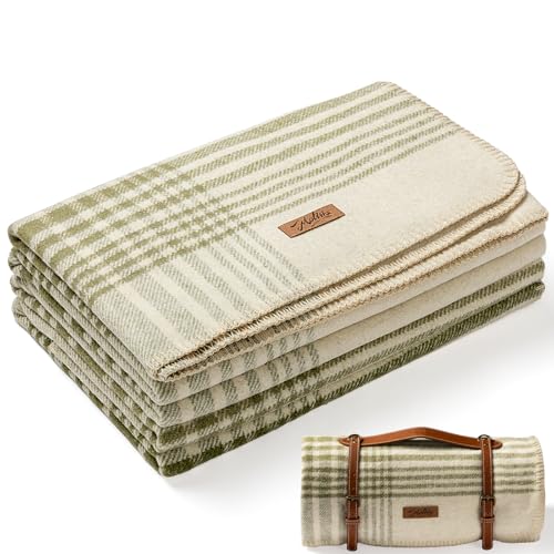 Molithe 100% Wool Blanket, 62" x 86", Warm, Thick, Military, Camping Gear - color: Pine Green