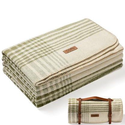 Molithe 100% Wool Blanket, 62" x 86", Warm, Thick, Military, Camping Gear - color: Pine Green