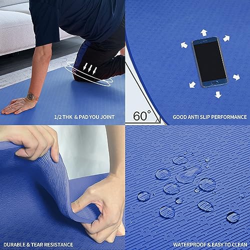 Hatha Yoga Large TPE Yoga Mat 6'x4'x1/2" Extra Thick Non-Slip Exercise Mat - for Yoga Pilates & Home Gym Workouts - color: Blue