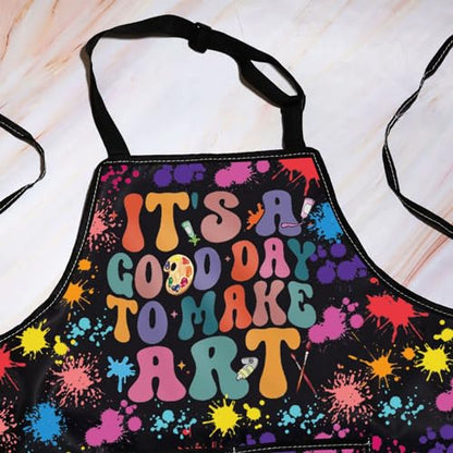 WZMPA Artist Painters Apron With Pockets - It's A Good Day to Make Art - Adjustable Apron for Teacher, Lover, Student Gift - color: Make Art F Bl