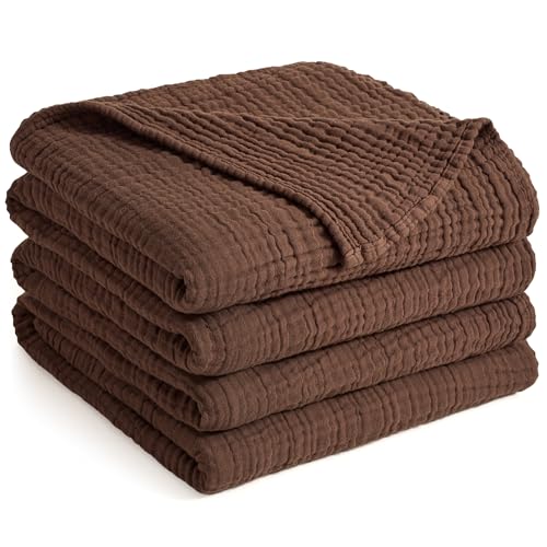 100% Cotton Muslin Blanket for Adult 90x90 4-Layers Gauze Throw - color: Dark Brown, size: 90x90 inch