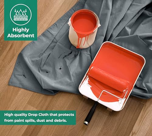 Canvas Drop Cloth for Painting 9x12 feet Pack of 1-8oz Painters Drop Cloths for Painting - All Purpose Canvas Tarps for Floor & Furniture Protection - Recycled Cotton Fabric - size: 9x12 Ft - 1 pc