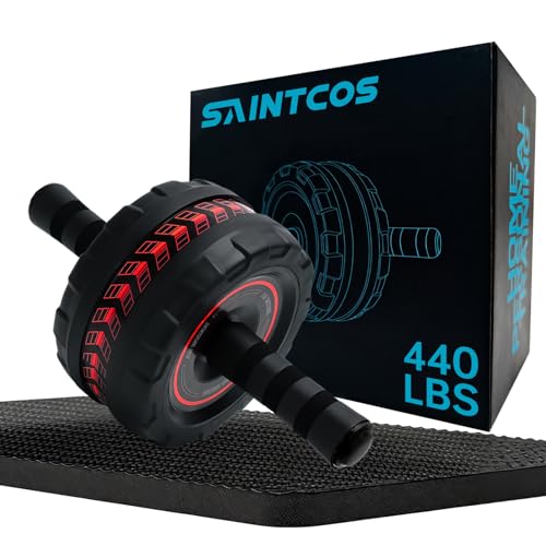Ab Roller Wheel with Knee Pad, Core Strength Trainer for Home Gym, Abdominal Workout Equipment for Men & Women - color: Red