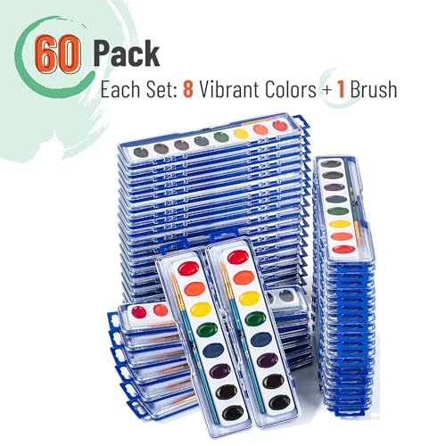 Mr. Pen- Washable Watercolors, 60 Pack, 8 Colors with Paint Brush | Bulk Watercolor Paint Set, Water Color Painting Kids, Watercolors for Kids and Adults - size: 60 Pack