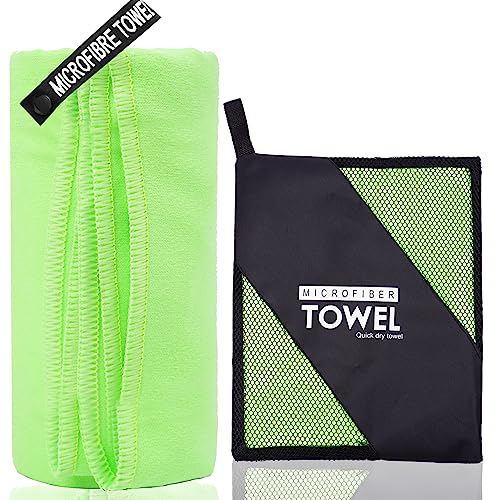 Microfiber Travel Towel, Quick Dry Camping & Gym Towel. Compact - color: Green, size: S:16"×32"