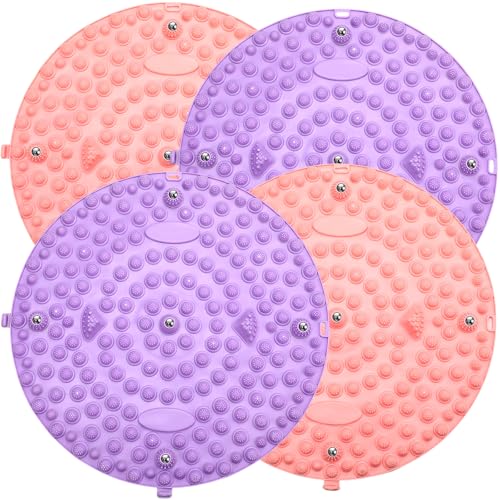 Threlaco 4 Pack Foot Massager Mat Foot Reflexology Pad with Magnetic Relaxation Massage Feet Pressure Point Pad Anti Fatigue Walk Stone Acupoint Mat Particle Portable Massage Tool(Purple and Pink) - color: Purple and Pink