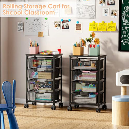 Hongtamoya Rolling Cart with Drawers, Storage Cart with Wheels, Black - color: Black, size: 4 Drawers