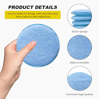 8PCS Microfiber Wax Applicator Pads, 5 Inch Round Car Wash Sponge Cleaning Tools with Finger Pocket, Scratch-Free Ultra-Soft Foam Bulk for Fine Polishing Detailing Waxing (Light Blue) - color: Light Blue