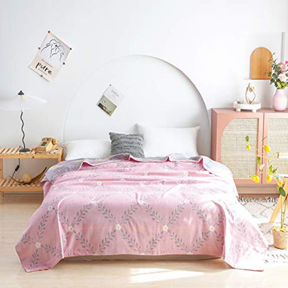 MEJU Pink Flower Muslin Throw Blanket Lightweight Summer for Bed Sofa Couch, 100% Combed Cotton 2 Layer Soft Warm Quick Dry Throw Blanket Bed Coverlet Sheet Flower Pink, F/Q 80 in X 90 in - color: Flower Pink, size: F/Q 80 in x 90 in