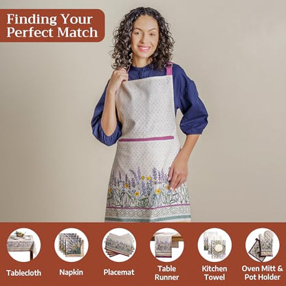 Maison d' Hermine Aprons for women with Pocket 100% Cotton (27.50"x31.50") | Adjustable Neck Strap & long ties Apron Men Chef Wedding Cooking Gardening Server Maid - color: 012 - Fanny Lavender