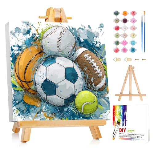 Reivworl Framed Ball Sports Paint by Numbers Kit for Adults Beginner 10×10 inch - color: 14-Ball